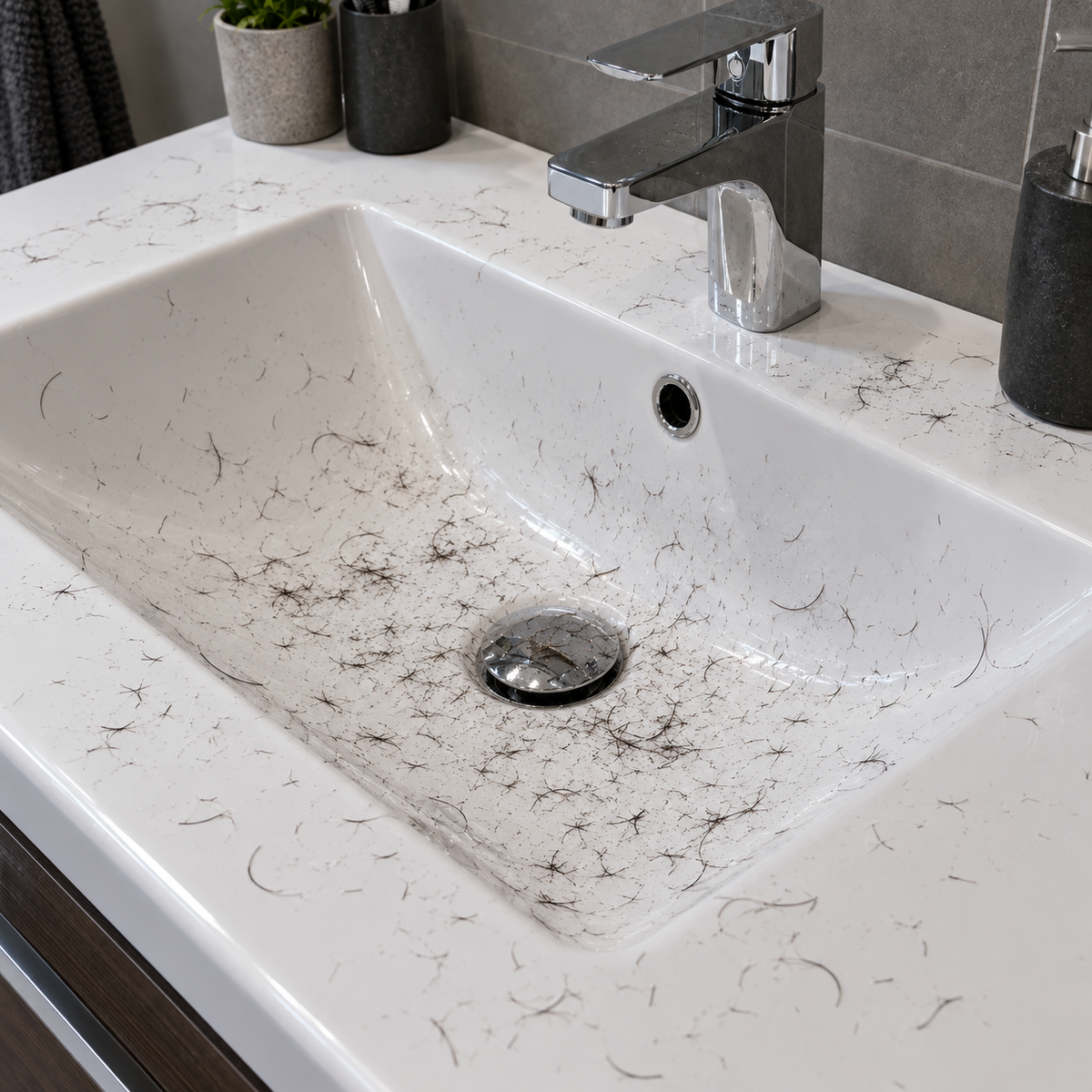 Rasierhaare im Lavabo nach der Rasur
